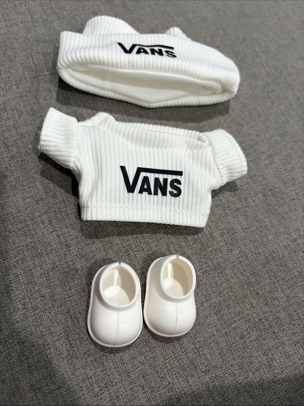 Labubu or Small Doll Vans White Ribbed Beanie & Shirt Set